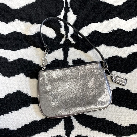 Coach Silver Metallic Leather Wristlet - Picture 1 of 7